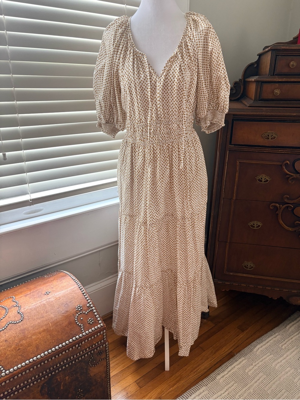 Anthropologie Cream Dress with Brown Dot Print